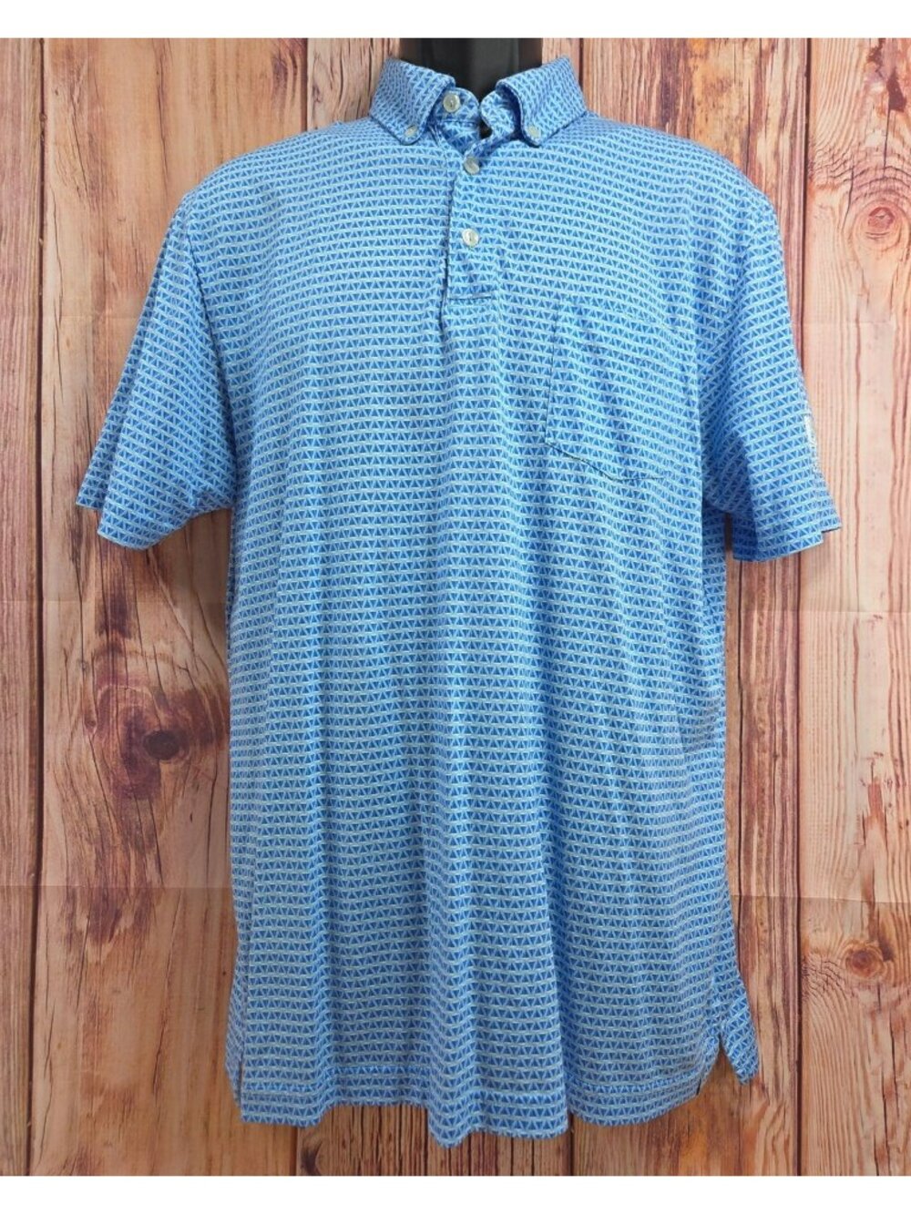 Peter Millar Mens Blue Pima Cotton Polo Medium Triangle Pattern The Retreat GC